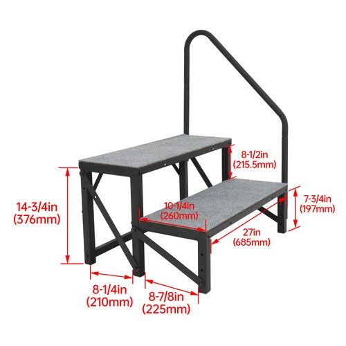 2 Step Ladder RV Step 660 Lbs with Handrail for Trailer Travel Camper Home Stairs