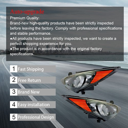 DURAFORCE Fit For Hyundai Sonata 2011-2014 Projector Headlights Headlamps LH&RH Side Pair