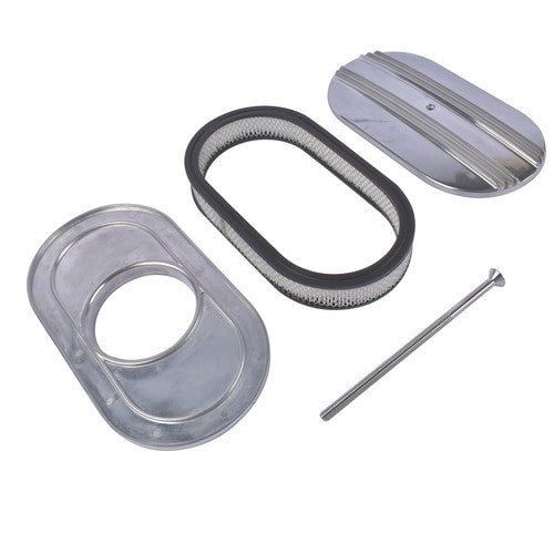 DURAFORCE 15" Oval Half Finned Polished Aluminum Air Cleaner Filter For Chevy SBC BBC 400