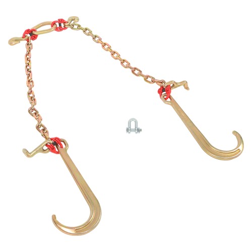 DURAFORCE 5/16" x 2' V Type Towing G80 Chain Bridle with 15" J and Grab Hooks Steel