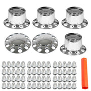 DURAFORCE Semi Truck Rear & Front Chrome Wheel Axle Cover Hub Cap 33mm Lug Nuts Thread-On