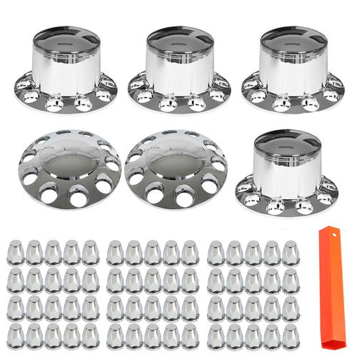 DURAFORCE Semi Truck Rear & Front Chrome Wheel Axle Cover Hub Cap 33mm Lug Nuts Thread-On