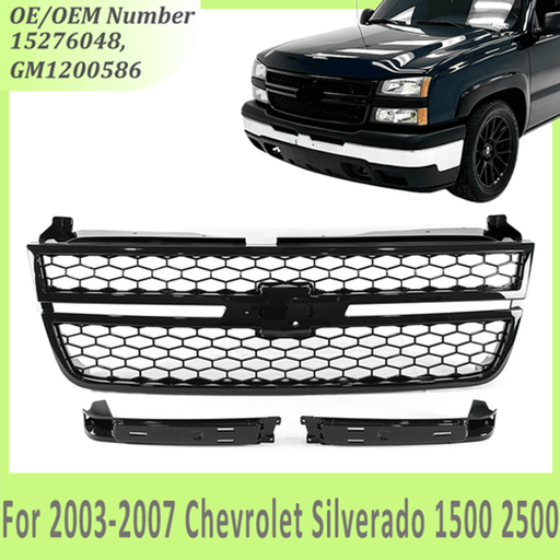 DURAFORCE Front Grille Assembly Gloss Black For 2003-2007 Chevrolet Silverado 1500 2500