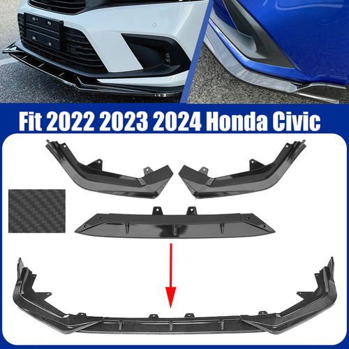 DURAFORCE Front Bumper Spoiler Lip Splitter Carbon Fiber Print For 2022-2024 Honda Civic