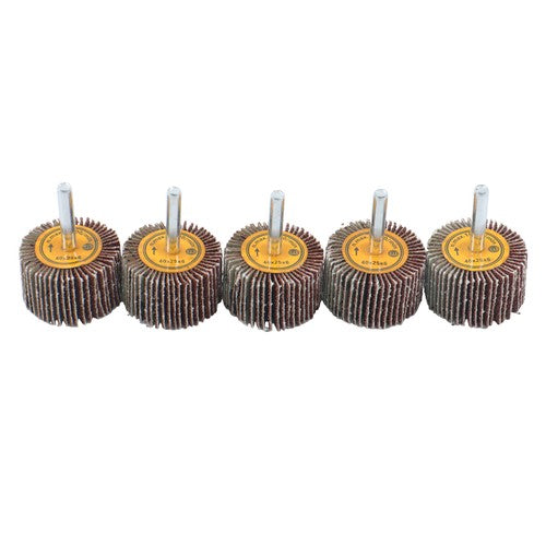 DURAFORCE 5 Pack 1-1/2" x 1" x 1/4" Shank Mounted Flap Wheels 60 Grit Aluminum Oxide