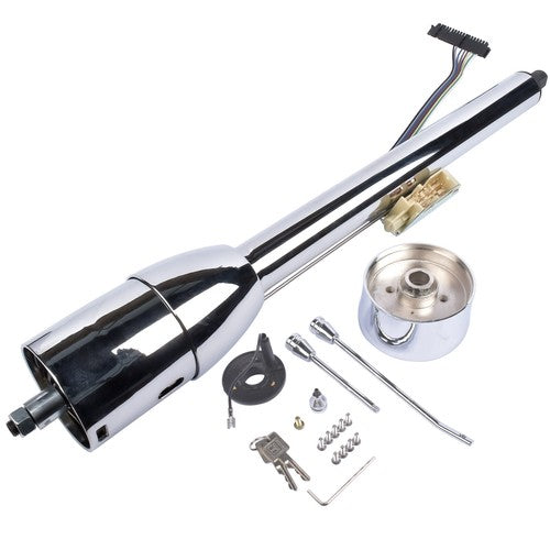 DURAFORCE 28" GM Tilt Manual Chrome Floor Shift Steering Column With Key & 9 Bolt adapter