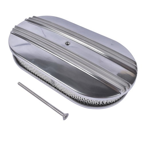 DURAFORCE 15" Oval Half Finned Polished Aluminum Air Cleaner Filter For Chevy SBC BBC 400