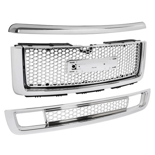 DURAFORCE Upper Lower Grille Hood Molding Chrome for 2007-13 GMC Sierra 1500 Denali Pickup
