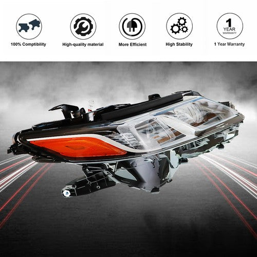 DURAFORCE Headlight Lamp Passenger RH Side Black Housing For Toyota Camry L/Le/Se 2018-19