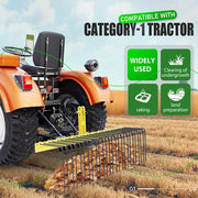 DURAFORCE 60" 3 Point Pine Straw Landscaping Rake For Cat 0 Cat 1 Tractor Rake Attachments