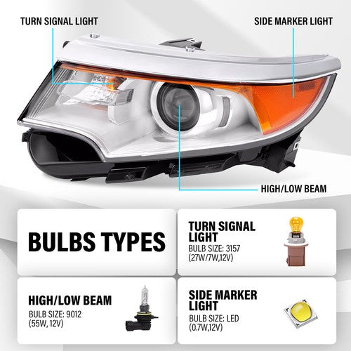 Headlamps Headlights Left Right for Ford Edge 2011 2014 Halogen Chrome Housing