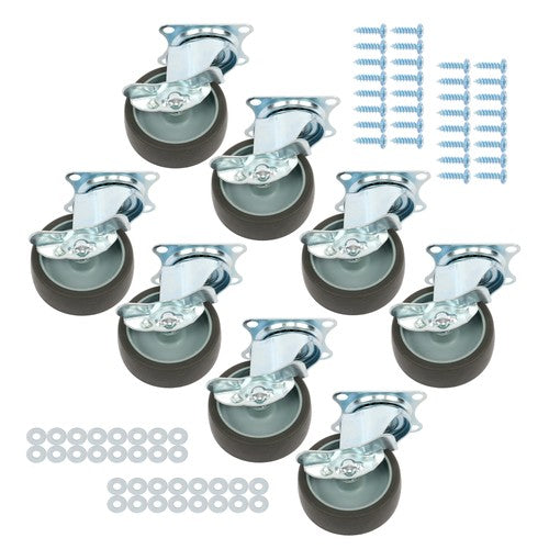 DURAFORCE 8 Pack 3 Inch Universal Caster Wheels Heavy Duty Casters with Side Brake Grey