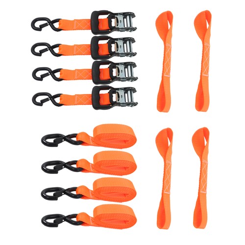 DURAFORCE 4 Pack Steel Ratchet Strap Fracture Strength 5208lbs 1.6in*8ft with S Hooks
