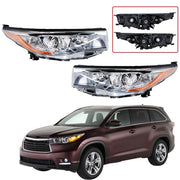 DURAFORCE Front Headlights Headlamps For Toyota Highlander 2014-2016 Left+Right Side Clear