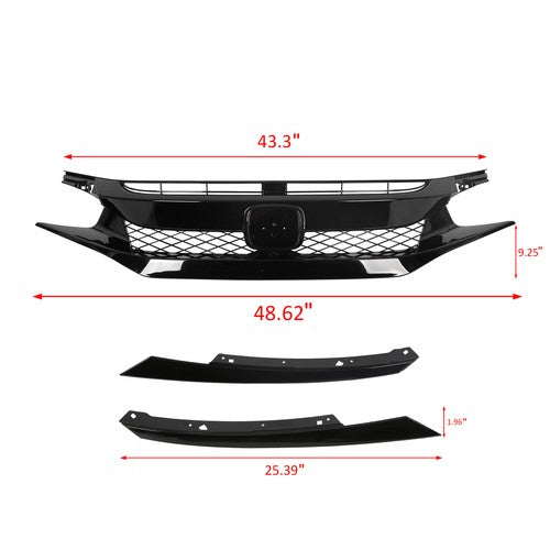 Front Grille for Honda Civic 2019-2021 2020 Coupe Sedan Type R Style Black Mesh