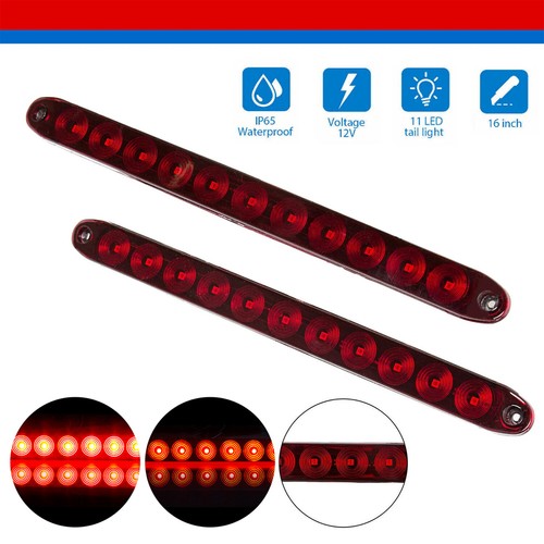 DURAFORCE 2PCS 16" Red Trailer Truck Light Bar 11 LED Stop Turn Tail Rear Brake Lamp Strip