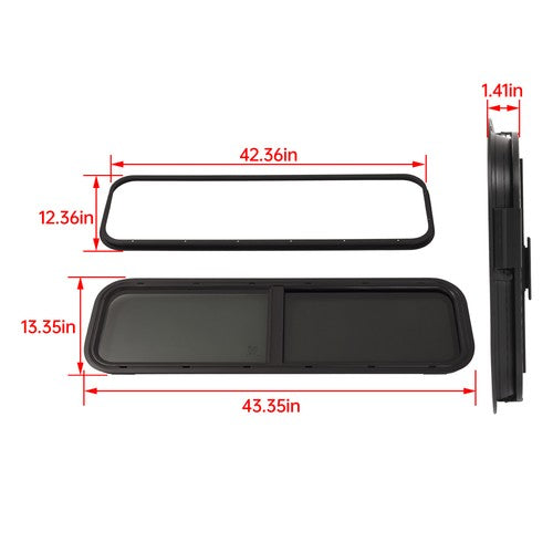 DURAFORCE 42" W × 12" H RV Window W/ Trim Ring Horizontal Slide Dark Black For RV Trailer