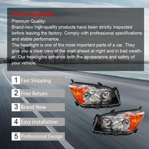 DURAFORCE For Toyota Rav4 Sport 2009-2012 LH+RH Headlight Headlamps Clear Lens Halogen