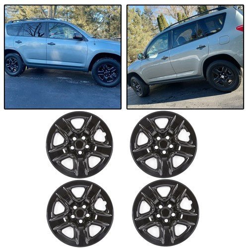 Black Wheel Skins Hub Caps Full Rim Covers For Toyota RAV4 2006-2012 4 Pack 17 Inch