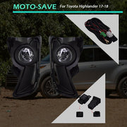 DURAFORCE Front Bumper Lamps+Wiring+Switch Fit for Toyota Highlander 17-18 Clear Fog Light