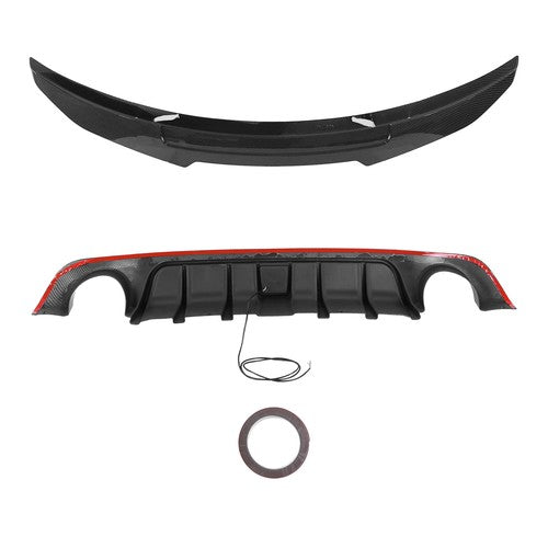 Fit 2018-2024 Infiniti Q50 Rear Diffuser & Trunk Spoiler Wing Carbon Fiber Style
