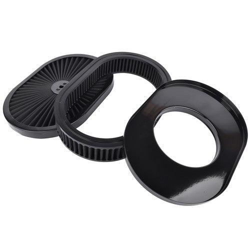 DURAFORCE 12" x 2" Super Flow Oval Air Cleaner Set with Washable Black Element, Black Trim
