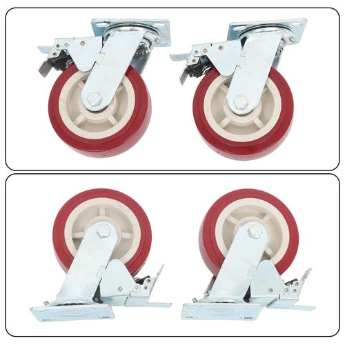 DURAFORCE Four 6" red industrial casters 2 with brakes 2 without brakes