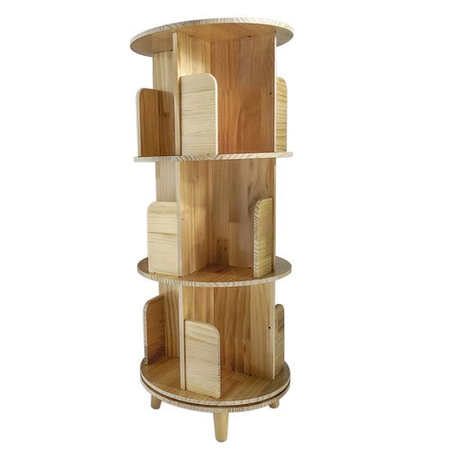 DURAFORCE 360 Display Floor Standing Pine Wood Bookcase 3 Tier Rotating Bookshelf Organize