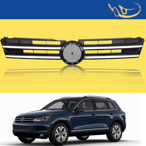 DURAFORCE Front Bumper Upper Grille Grill w/ Chrome Trim for 2011-2014 for VW Touareg