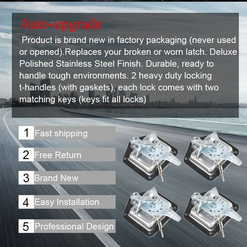DURAFORCE 4pcs Trailer Latch T-handle Lock Camper RV Truck Toolbox Trailer With Key