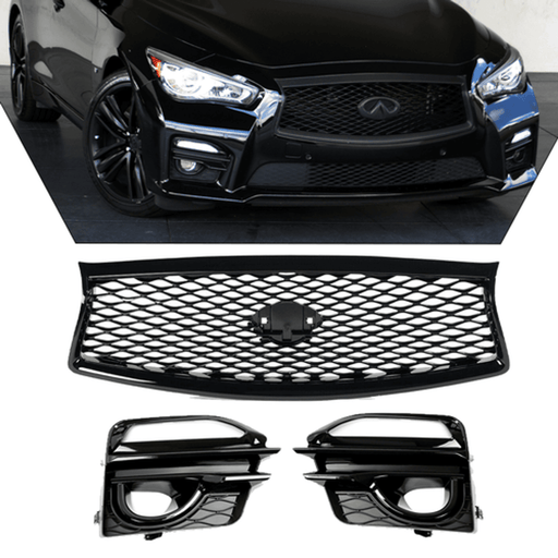 DURAFORCE Front Bumper Black Grille Fog Light Cover for 2014-2017 for Infiniti Q50 Sport