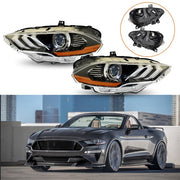 DURAFORCE Black Housing Headlamp Headlight LED DRL LH&RH Pair For Ford Mustang 2018-2020