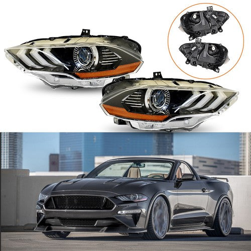 DURAFORCE Black Housing Headlamp Headlight LED DRL LH&RH Pair For Ford Mustang 2018-2020