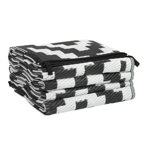 DURAFORCE 6x9 ft Waterproof Outdoor Rug Outdoor Plastic Straw Rug Carpet Black & White