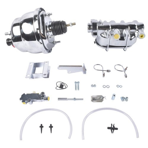 DURAFORCE 7Inch Chrome Power Brake Booster Master Cylinder Disc Drum Kit for Bel Air 55-57