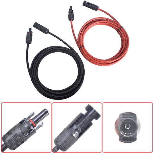 DURAFORCE 1Pair Solar Panel Extension Cable Wire Connector 12AWG 10ft Black + Red