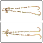 DURAFORCE 3/8in*2ft G80 Chain Double Limb Hook Chain Working Load 7100lbs 15IN J Hooks