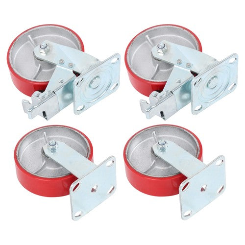 DURAFORCE 6" X 2" Industrial Casters - 2 Fixed and 2 Swivel Caster Wheels with Brakes