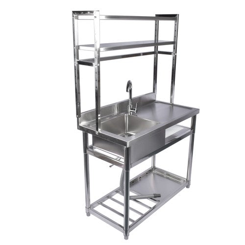DURAFORCE 39.4in Stainless Steel Utility Sink Set, Single Bowl Commercial Sink w/ Shelves