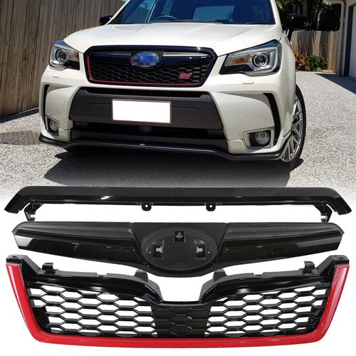 DURAFORCE Front Grille Bumper Grill ABS Red Trim for Subaru Forester 2014-2018 STI Style