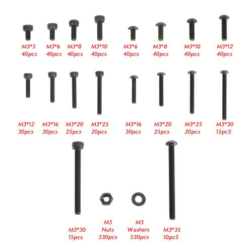 DURAFORCE 1590 pcs M3 Screw Kit with Hex Button and Socket Head Bolts, Nuts, and Washers