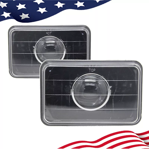 DURAFORCE 4x6" Clear Glass Diamond Cut Headlights Headlamps For 1980-1986 Chevy C10 Pickup