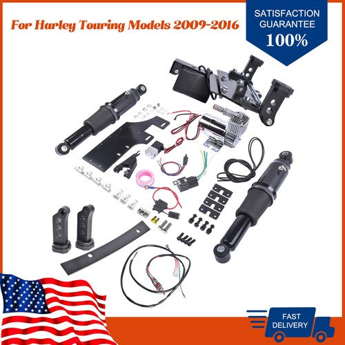 DURAFORCE Air Ride Kit with Motorcycle Electric Center Stand for Harley Road King 09-16