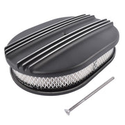 DURAFORCE 12 in Half Finned Black Aluminum Oval Air Cleaner w/ Washable Filter Fits Chevy