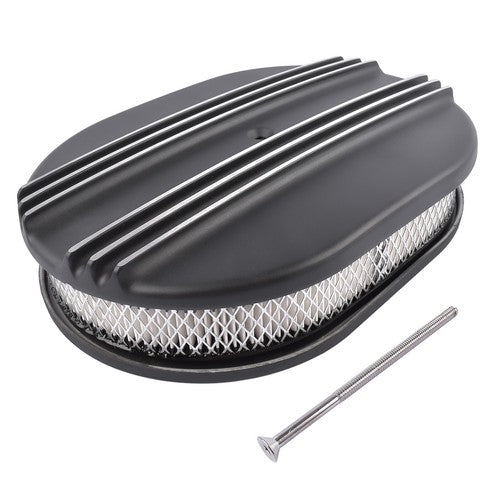 DURAFORCE 12 in Half Finned Black Aluminum Oval Air Cleaner w/ Washable Filter Fits Chevy