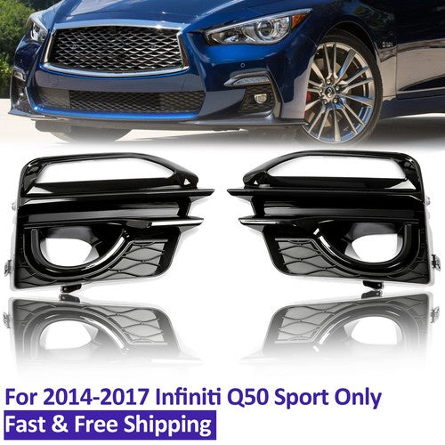 DURAFORCE Fog Lights Cover Bezel for 2014-2017 for Infiniti Q50 Sport Gloss Black