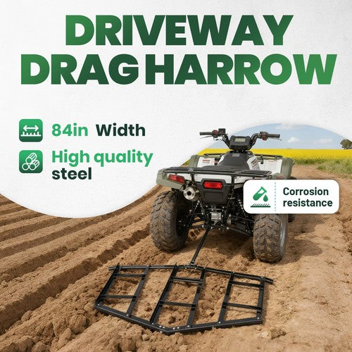 DURAFORCE 84" Driveway Drag Tow Behind Drag Harrow Gravel Grader For ATV UTV Tractor