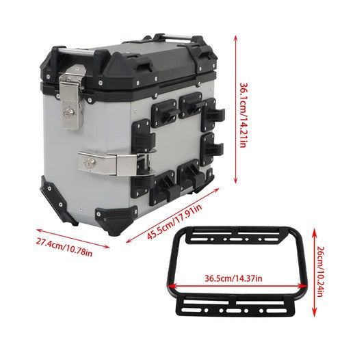 DURAFORCE Silver 36L Motorcycle Side Case Hard Saddlebag Box Trunk Tour with Support Racks