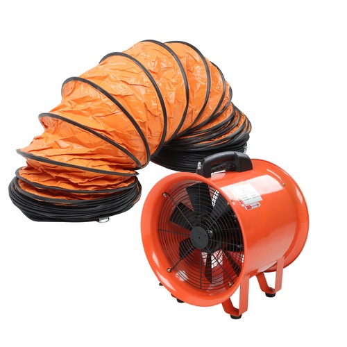 DURAFORCE Portable Blower Steel 10 Inch, 1520 CFM 320W Industrial Orange 33ft Ducting