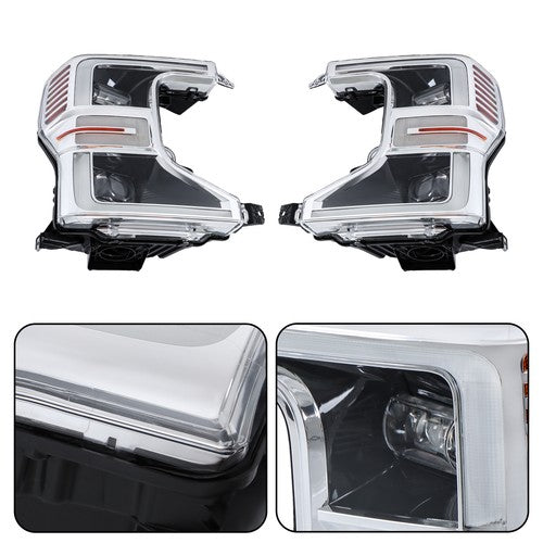 DURAFORCE Headlights Replacement For Ford F250 F350 SuperDuty 2020-2022 LH+RH LED Chrome